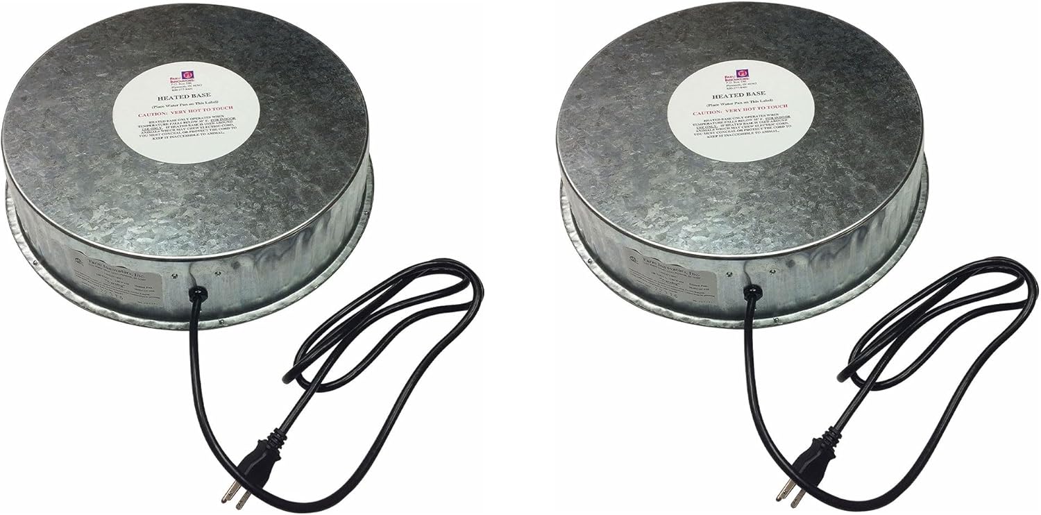 Farm Innovators 125 Watt Heated Base for Double Wall Metal Poultry Founts with 35 Degrees Fahrenheit Temperature and Below, 2 Pack, Metallic