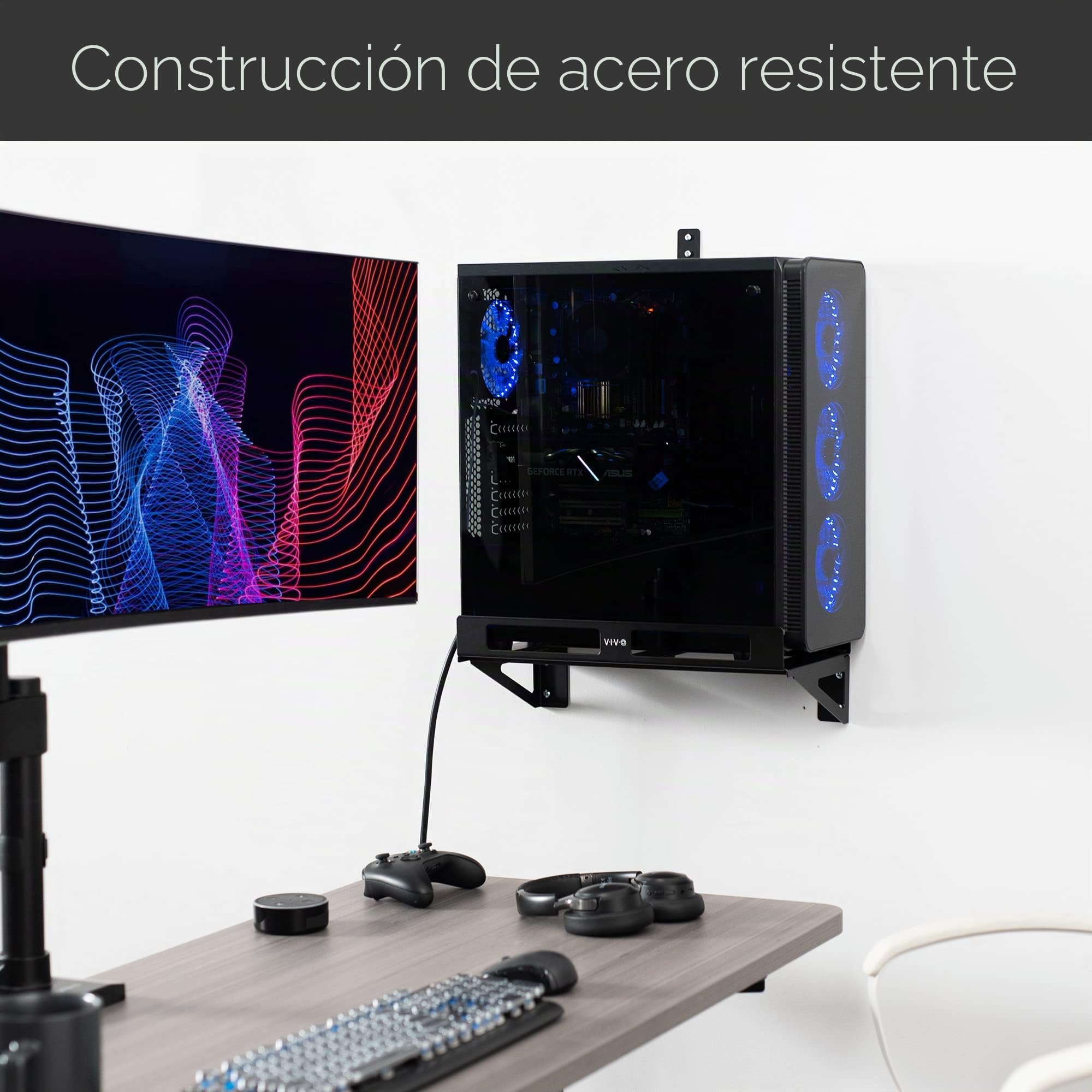 VIVO Soporte extensor de escritorio para PC con opción de montaje en pared, soporte estándar y grande para computadora de juegos, ajustable con bloqueo seguro, negro, MOUNT-PC07G