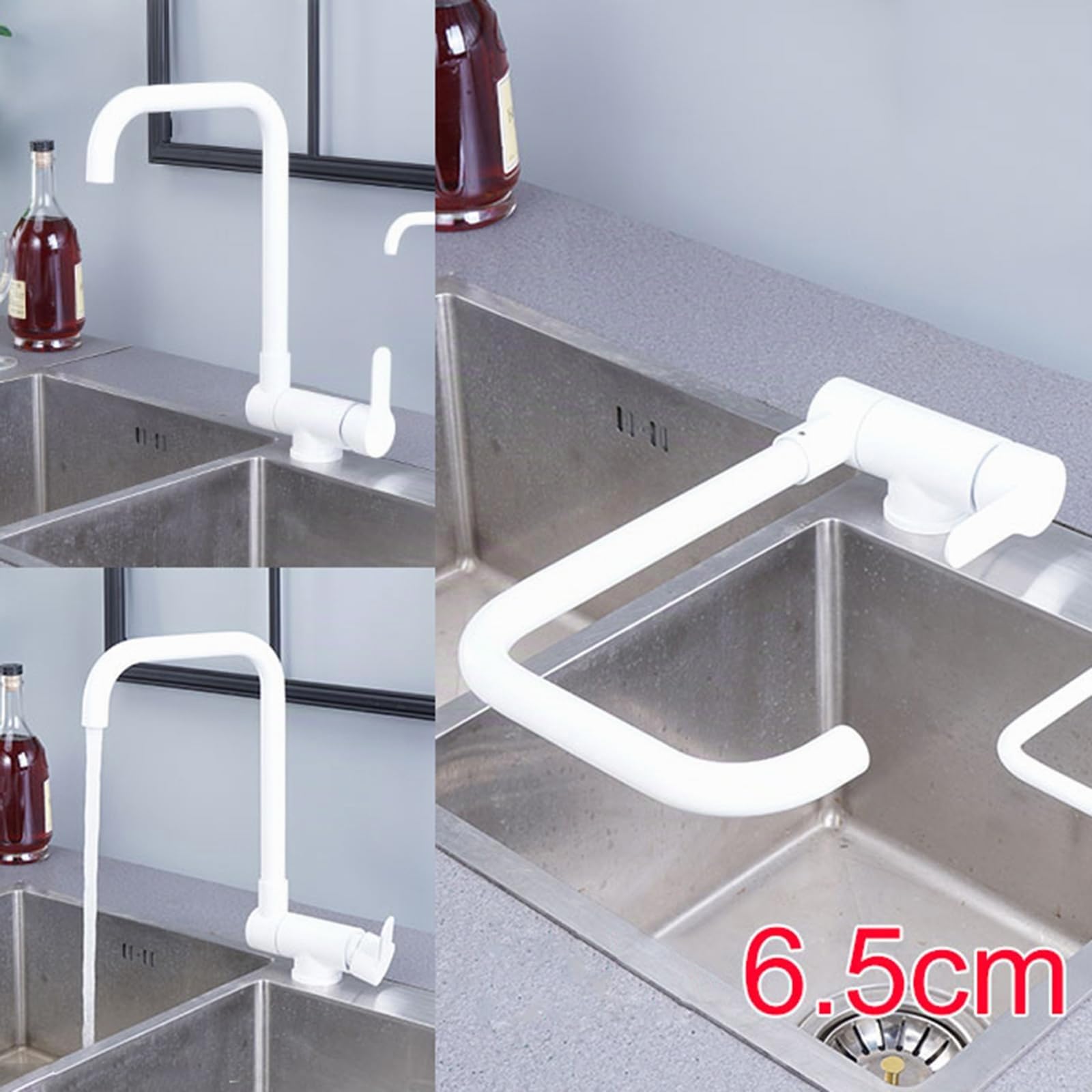 XJTNLB Grifo Cocina Abatible Blanco Grifos Cocina Fregadero Bajo Ventana Grifo Monomando de Cocina Plegable y Rotacion 360º-A