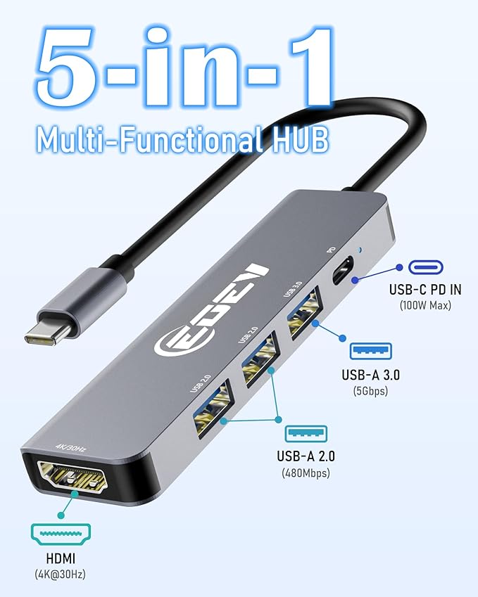 Hub USB C 5 en 1, Adaptador Multi-Puerto con HDMI 4K, PD 100W miniatura 2