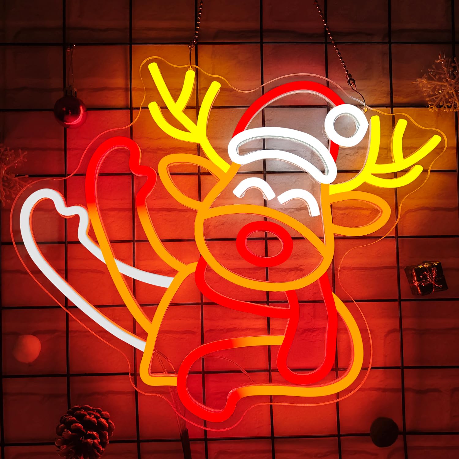 Weihnachts-Neonschild mit winkendem Elch, Neonschild für Wanddekoration, Hirsch, LED-Neon, animierte Weihnachtslichter, sieht aus wie Elch, winkendes Rentier, beleuchtete Schilder für Fenster