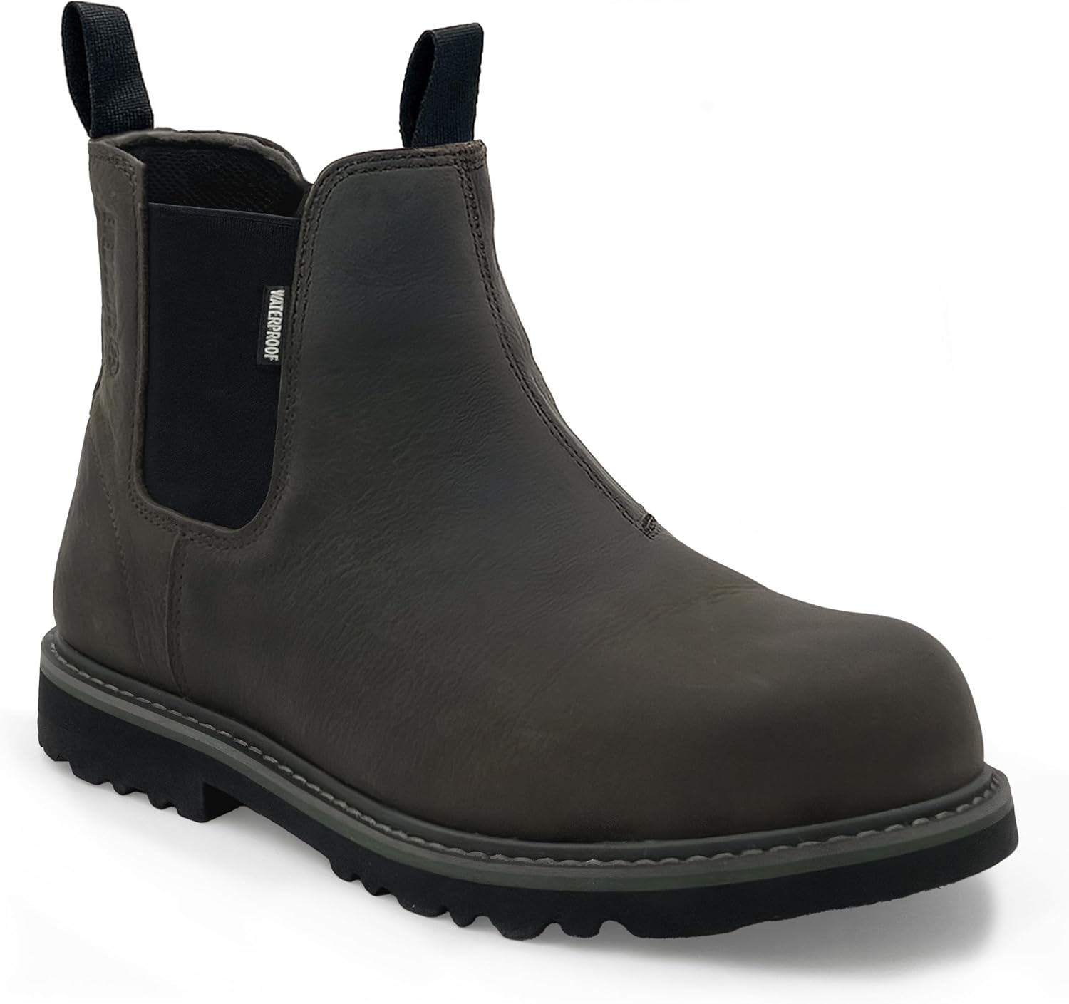 EVER BOOTS Waterproof Steel Toe Boots for Men Slip on Pull on Dark Brown