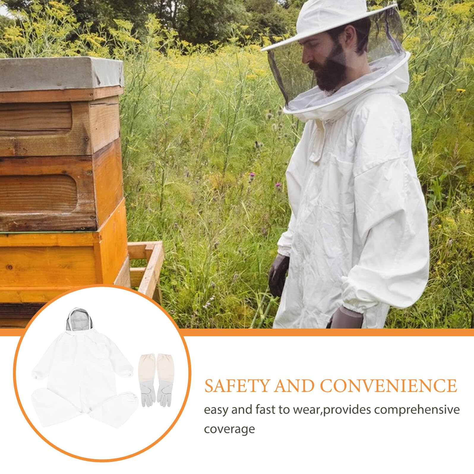 Toyvian Traje de Apicultor Xl de Algodón Grueso con Mono Integrado y Guantes Ropa de Protección Transpirable para Apicultura Cobertura Total con Capucha y Velo Equipo Profesional para