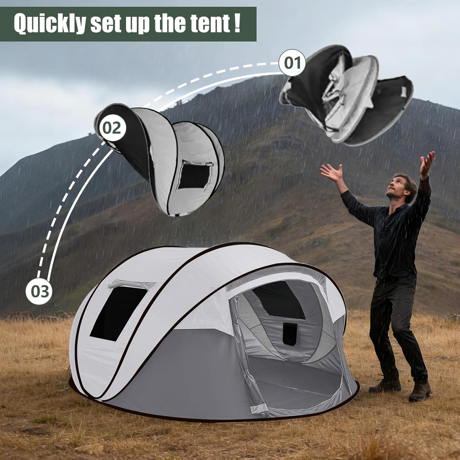 Instant Pop Up Camping Tent, 4-6 Person Tents,Automatic Set Up Tent in 3 Seconds,Waterproof Sunshade Family Tent,Portable Lightweight Dome Tent for Outdoor Camping,Hiking,Travel & Beach