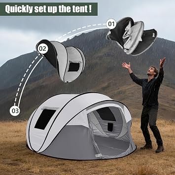 Instant Pop Up Camping Tent, 4-5 Person Tents,Automatic Set Up Tent in 3 Seconds,Waterproof Sunshade Family Tent,Portable Lightweight Dome Tent for Outdoor Camping,Hiking,Travel & Beach