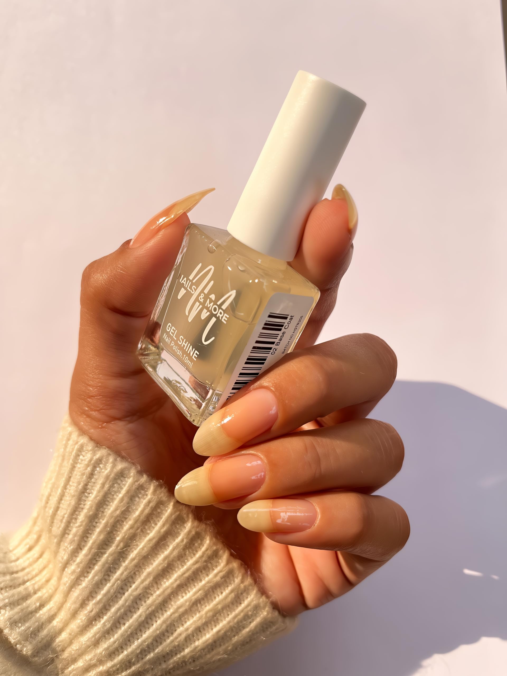 Nails & More 02 Base Coat Gel Shine Nail Polish - Argan Oil Infused, Long Lasting & Chip Resistant - Vegan & Non-Toxic Nail Care Paint for Women 1