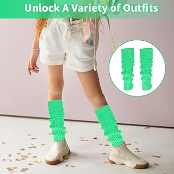 Neon Pintuck Leg Warmers (B×N) v28 Women's Neon Knit Leg Warmer for 80s Party Dance Sports
