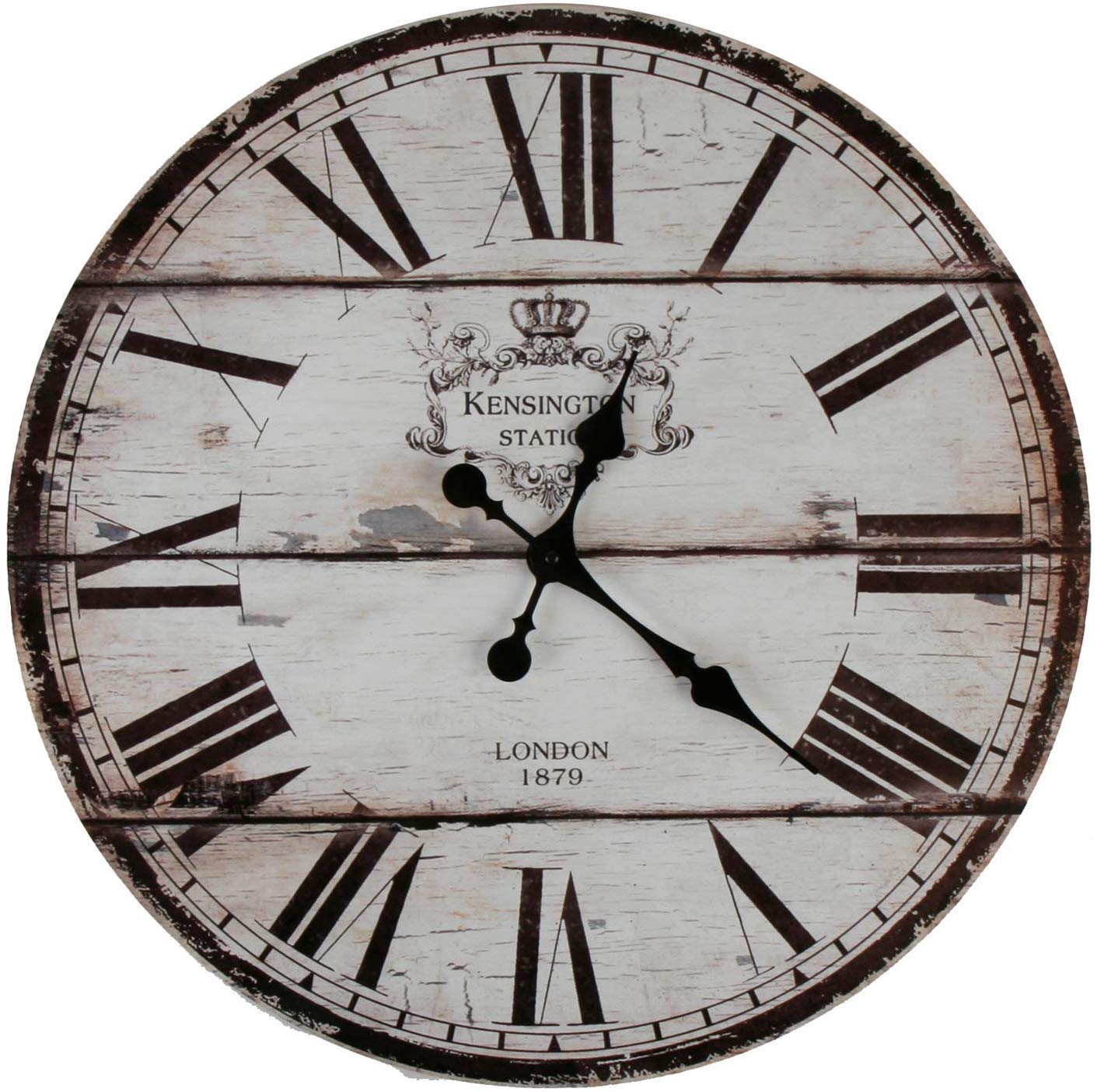 Yoai London Wall Clock Kitchen Clock Vintage Shabby Chic Antique Rustic Country House Quartz Clock Made Of Mdf With Silent Clockwork 12 Inches Diameter 30 Cm (London)