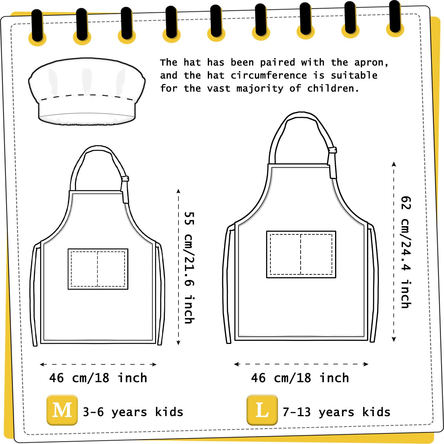 TOPWAYS Grid Kids Apron and Chef Hat Set, Adjustable Check Child Chef Aprons with 2 Pockets - Image 4