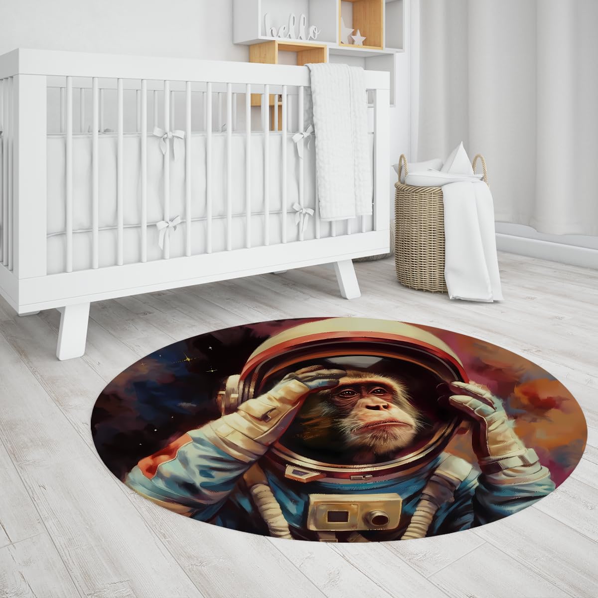 Okrągły dywan 180 cm (okrągły) nowoczesny inspirujący zwierzęta miękki składany małpa astronauta kolorowe koło dywaniki do biura gabinetu przedszkola domu