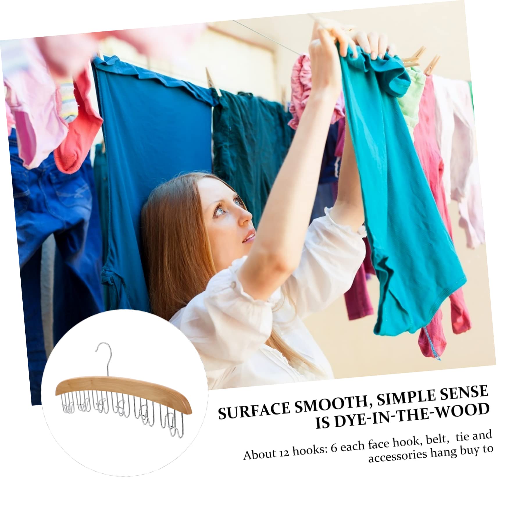 SOLUSTRE 1Pc Practical Hooks Wooden Tie Rack and Belt Organizer Non Slip Closet Hanger for Ties Belts and Scarves Stylish Storage for Home Organization