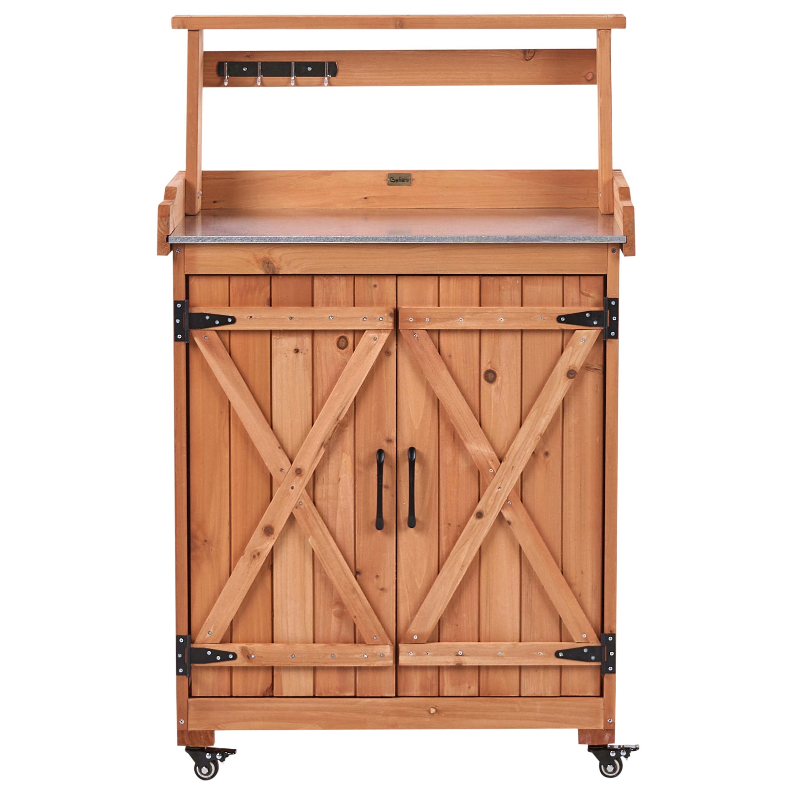Altolia Table de Rempotage Bois de Sapin 74x40x119 cm Plan de Travail Fer Roulettes Marron Clair