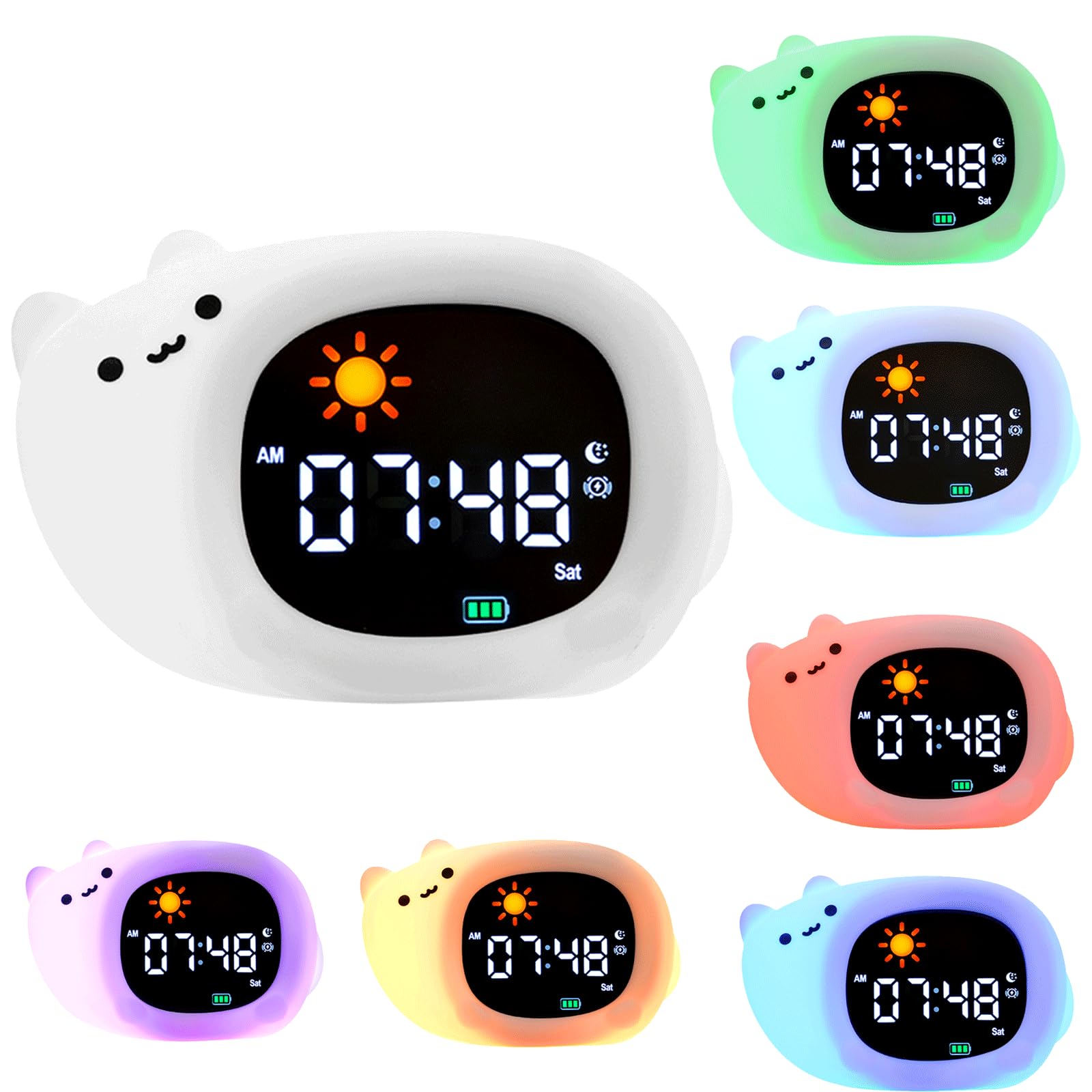 Horloge d'aide au sommeil chat : veilleuse et bruit blanc apaisant
