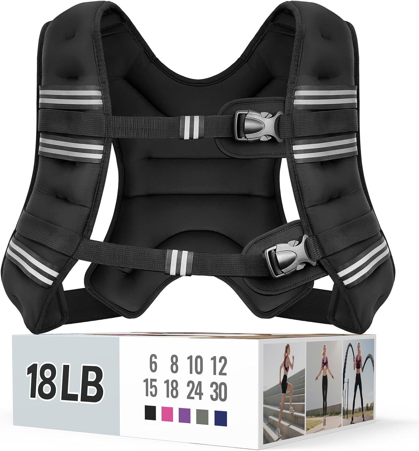 Weighted Vest for Women & Men with Reflective Stripe and Adjustable Buckle, Comfortable & Durable Rucking Vest for Walking, Running & Strength Training, 20 LBS