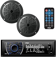 Vista 1 de Pyle Kit de altavoces receptor de unidad marina, estéreo digital LCD integrado con Bluetooth y micrófono con sistema de radio AM FM de 5.25