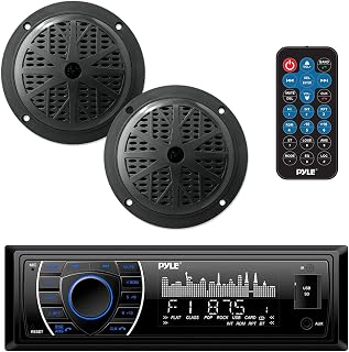 Pyle PLMRKT46BK Marine Bluetooth Stereo Receiver Kit with 5.25" Waterproof Speakers, AM/FM, USB/SD, Hands-Free Mic