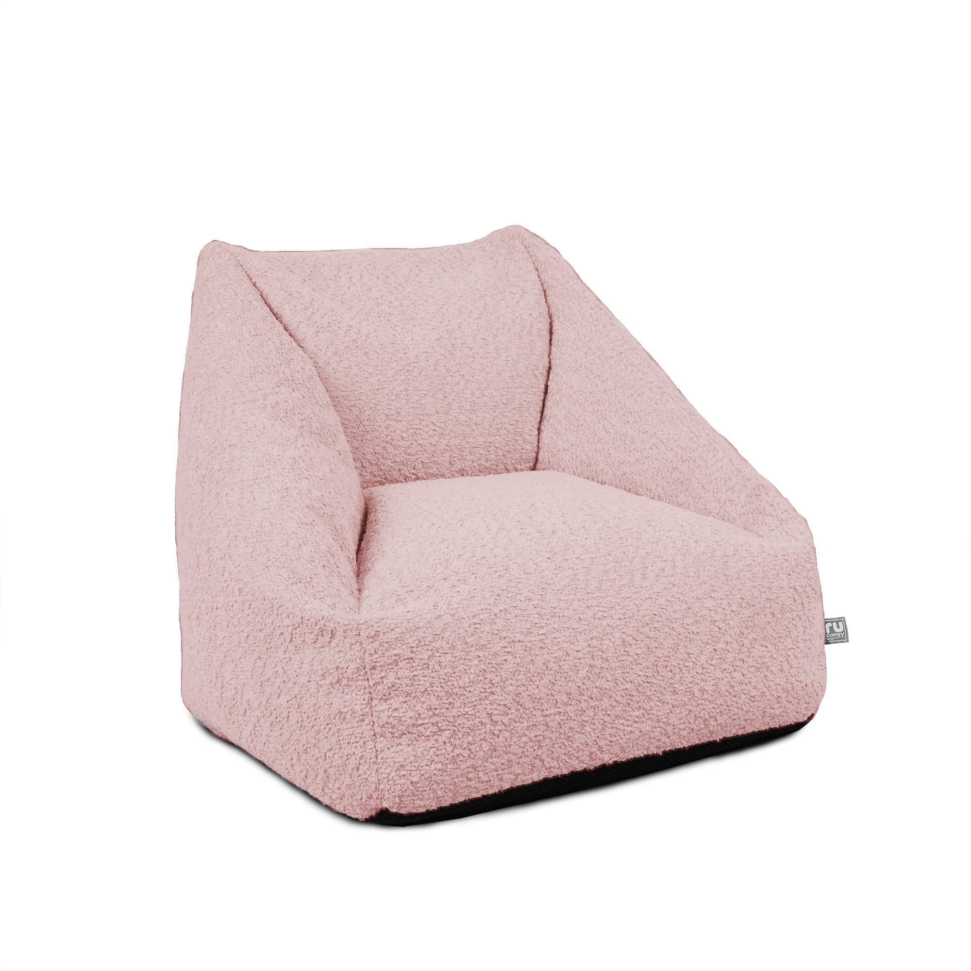 rucomfy Kids Boucle Bean Bag Armchair - Pre-Filled Neutral Toddler Chair for Modern Bedroom and Nursery Decor - 50x46x48cm - Dusky Pink