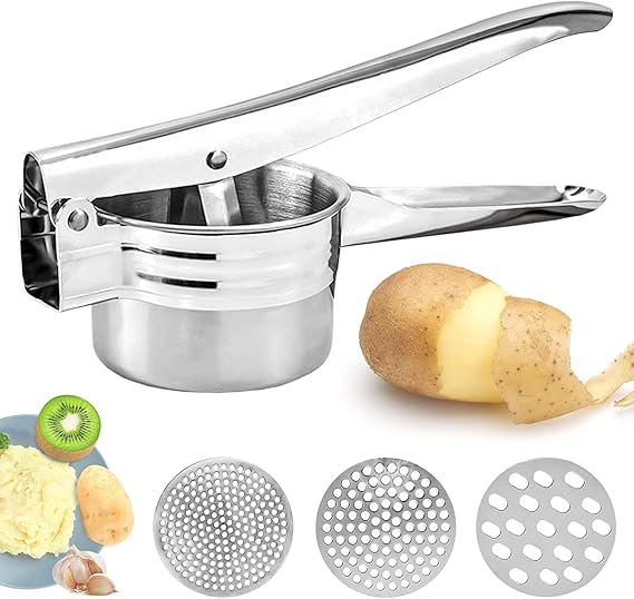 Schiacciapatate Acciaio Inox Con 3 Setcci - Professionale Per Purè Liscio E Omogeneo - Foto 6