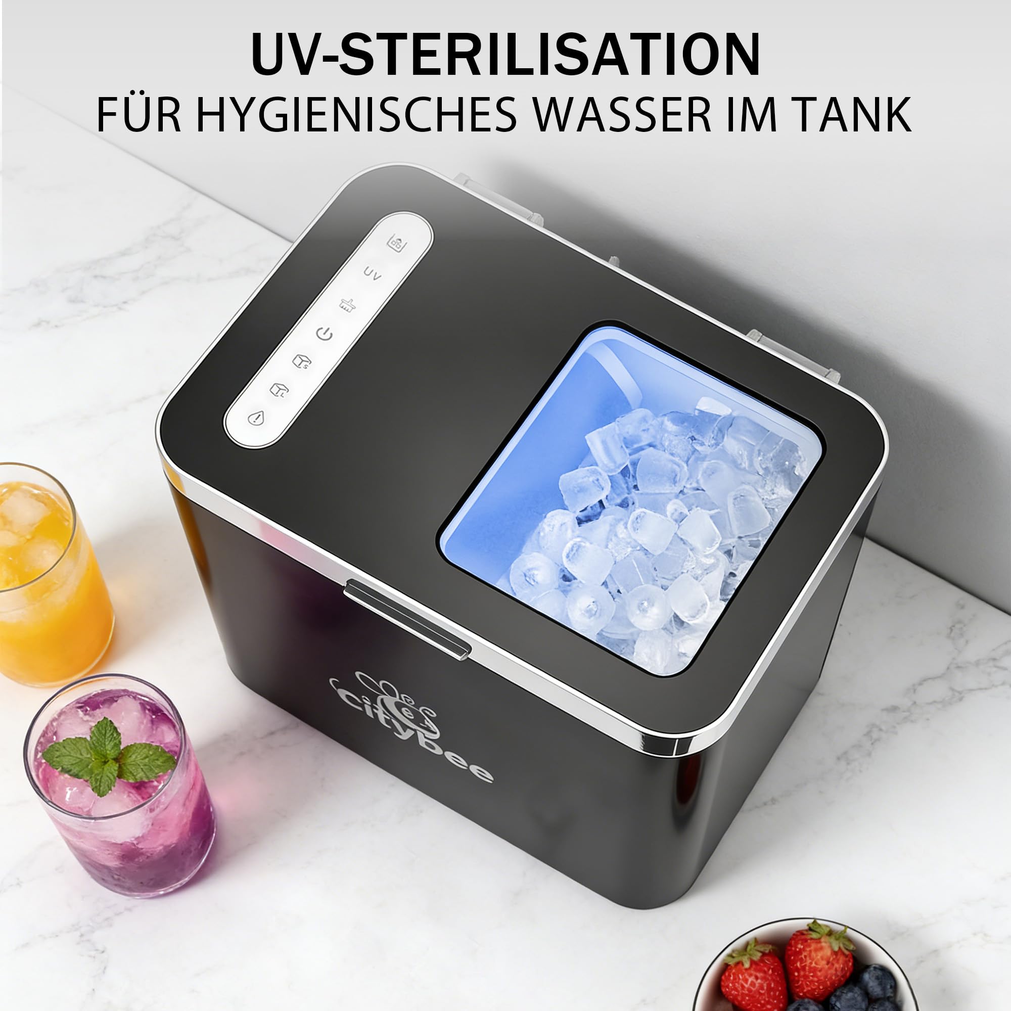 Citybee Petite machine à glaçons Bullet Ice Cube Maker - 2 tailles - Mini silencieuse - Avec poignée portable - Pour bureau, camping et fête