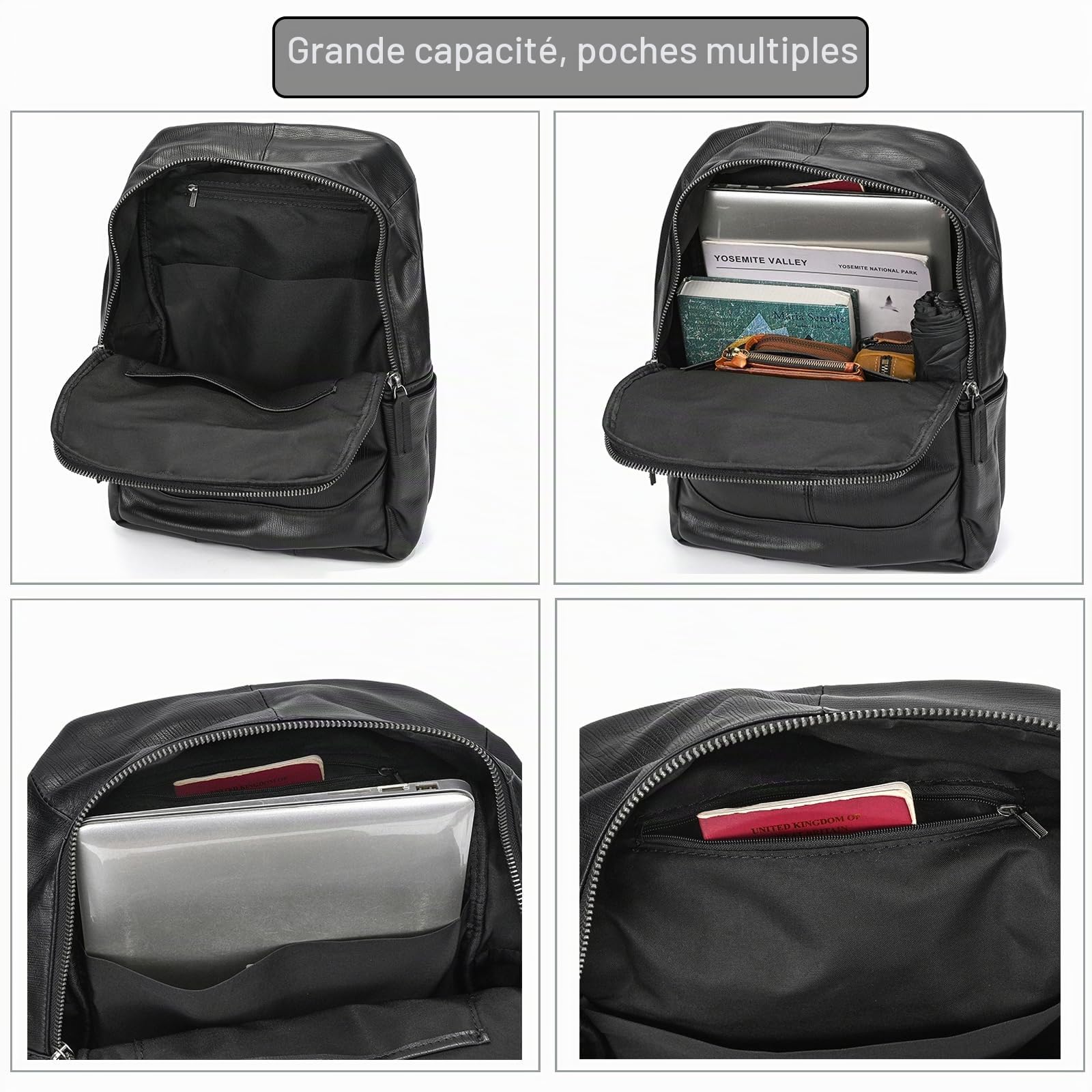 LUUFAN Sac à dos en cuir véritable pour homme, sac à bandoulière décontracté multi-poches, sac de jour pour ordinateur portable 15,6 pouces pour voyage, affaires, randonnée, taille unique
