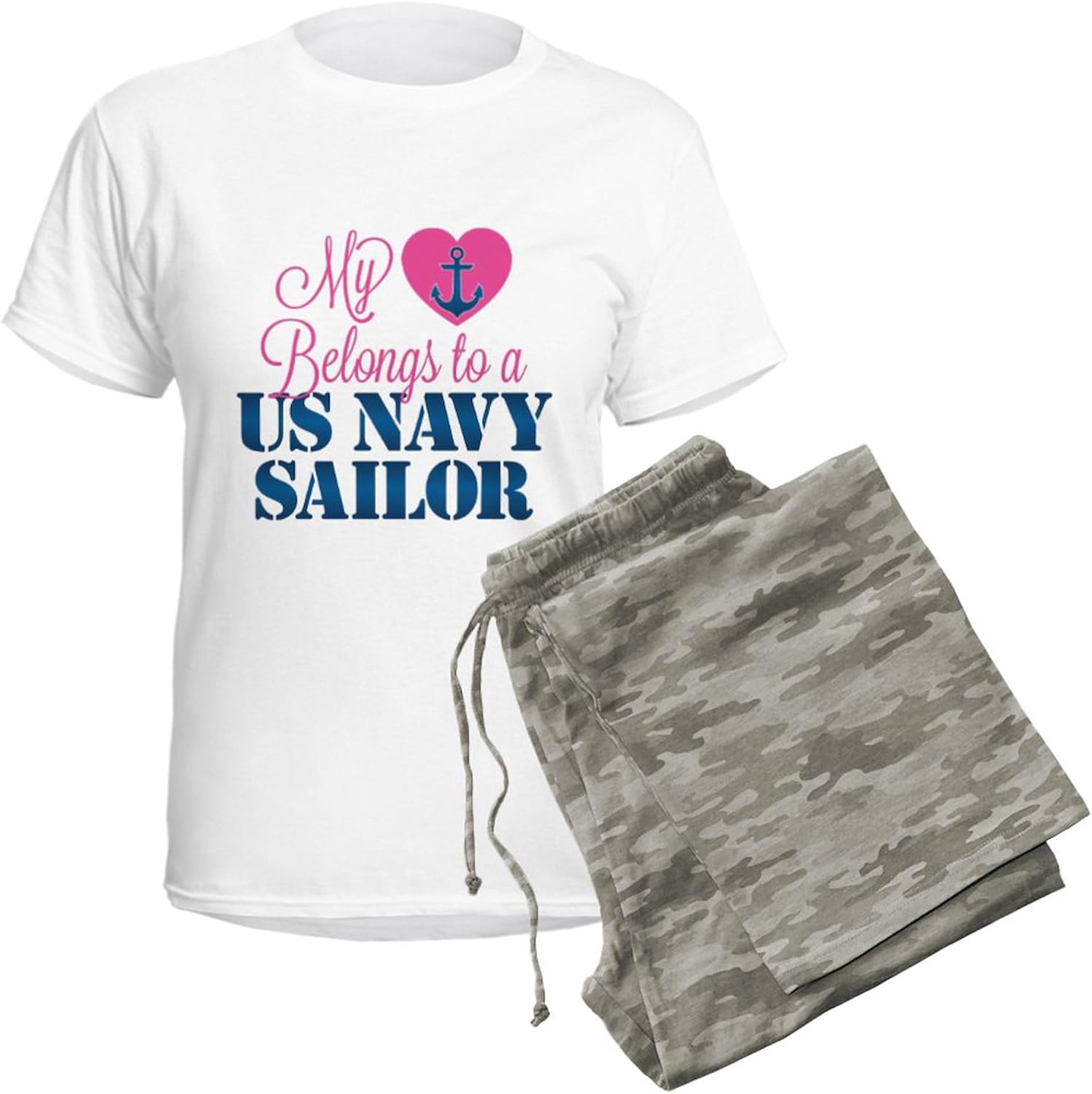 CafePress Heart Navy Sailor Women's Light Pajamas Women's Novelty Cotton Pajama Set, Comfortable PJ Sleepwear