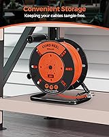 Vista 8 de Carrete de almacenamiento de cable de extensión con 4 tomas con conexión a tierra, carrete de cable abierto resistente para cable de alimentación