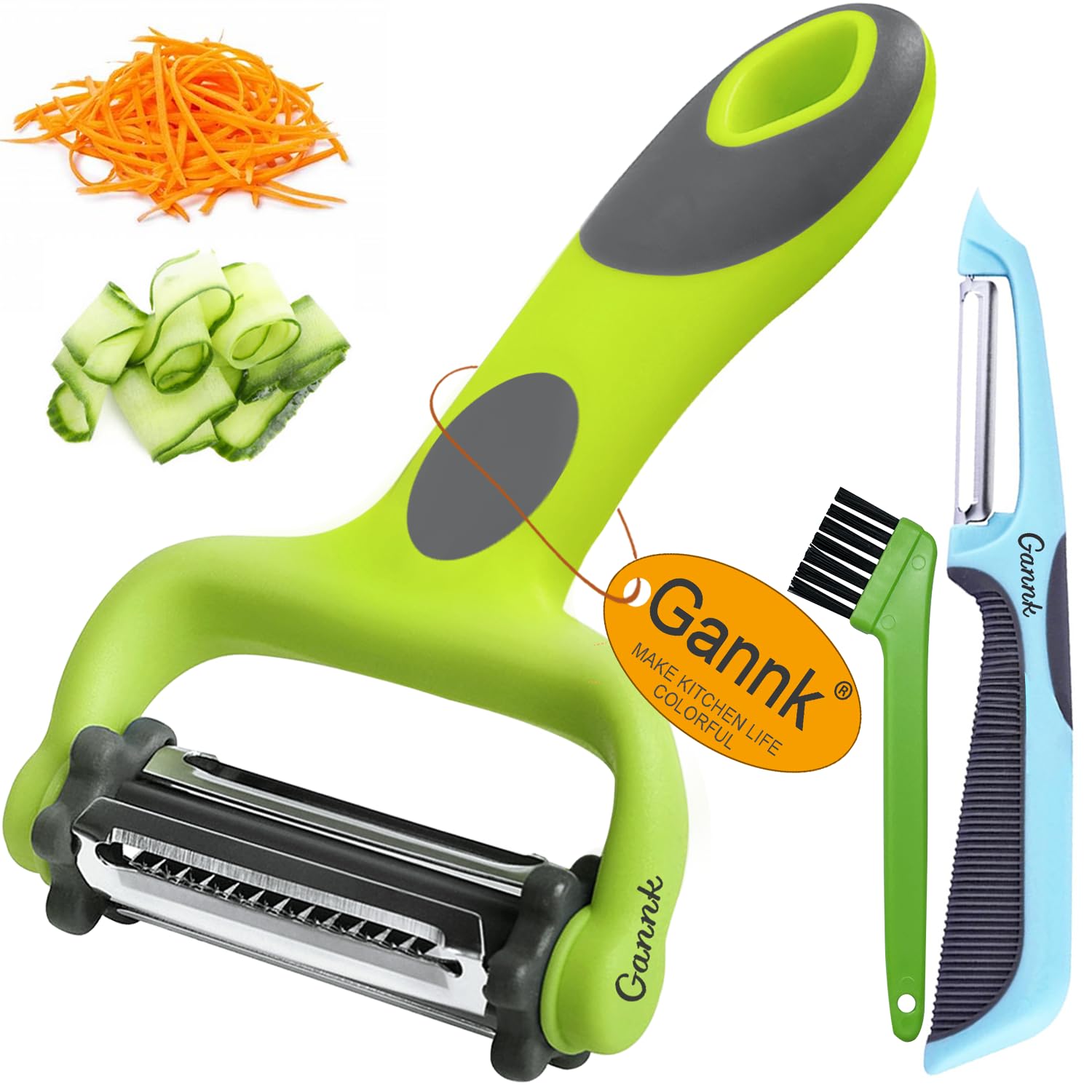 GANNK Potato Apple Vegetable Peelers for Kitchen, I and Y Peelers for Fruit Veggie Potatoes Carrot Cucumber, 3 in 1 Blade Spin Design With Julienne Function