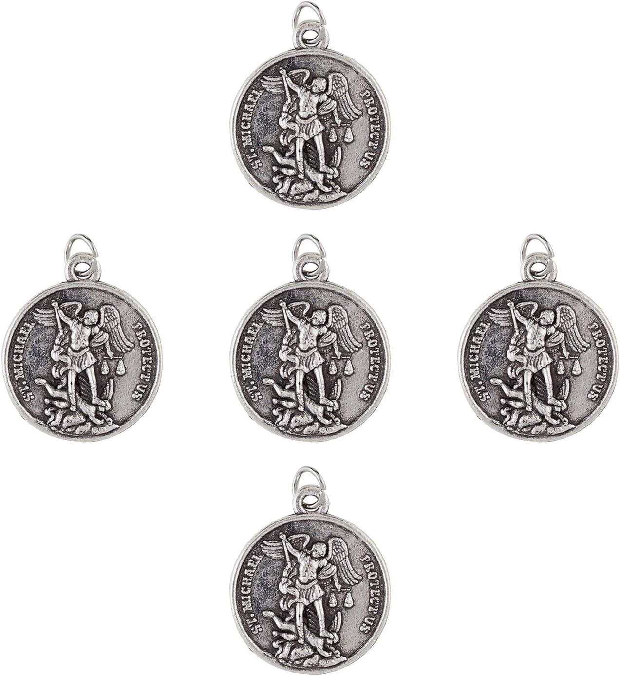 Catholic Pendants Double Sided Saint Michael and Saint Christopher Silver-Tone Medals, Pack of 5, 3/4 Inch