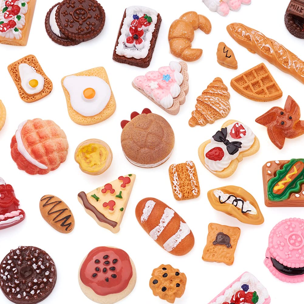 70pcs Resin Dessert Theme Cabochons 35 Styles Opaque Imitation Food Flat Back Embellishment Slime Charms for Crafts DIY Phone Case Photo Frame Decorations — image 1