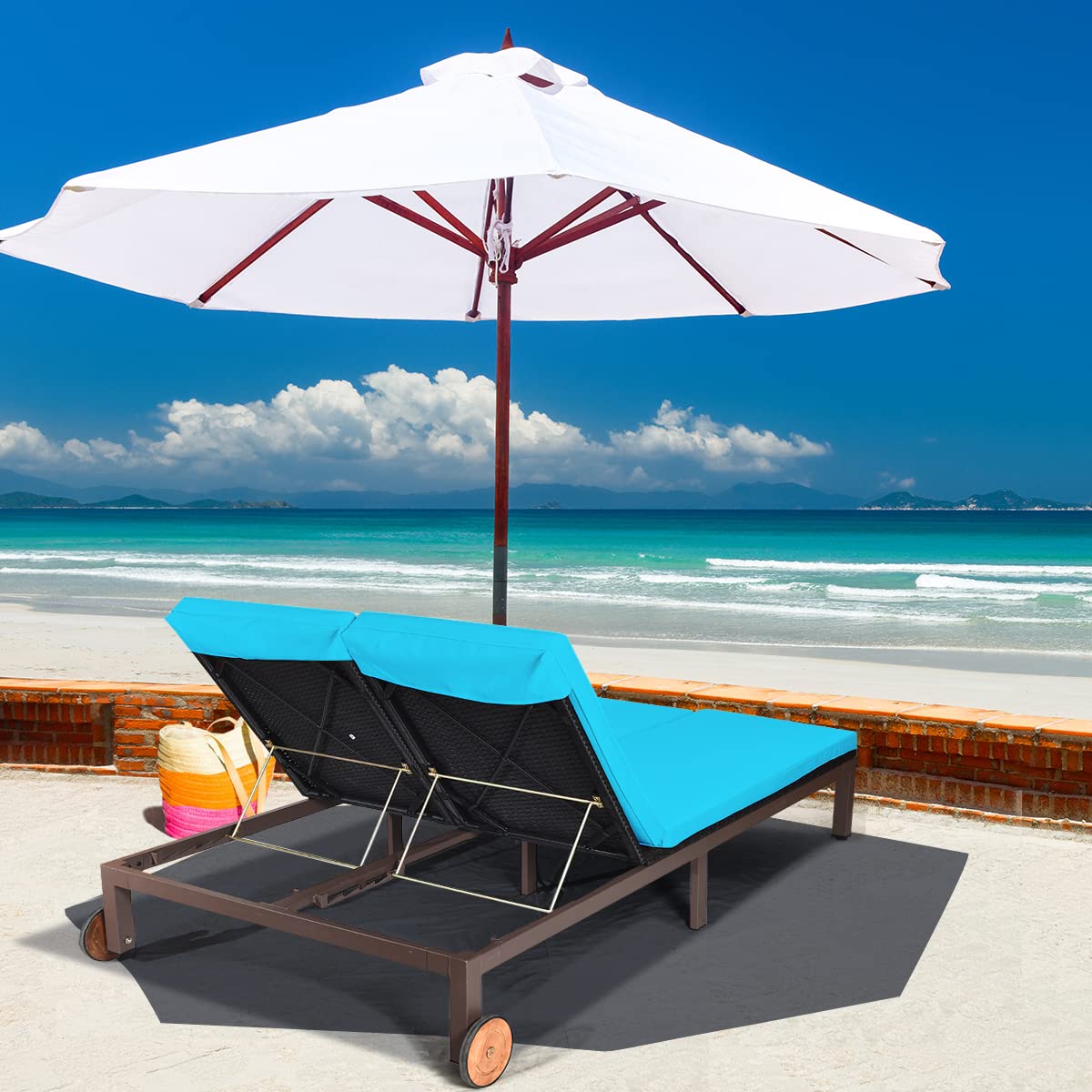 costway outdoor rattan lounge chair chaise recliner adjustable cushioned patio