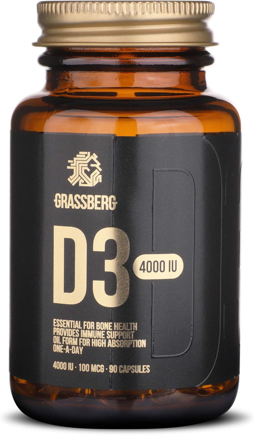 Vitamin D3 4000 IU - 90 Softgels | Oil Form for High Absorption | Eco Friendly Glass Package | UK Brand