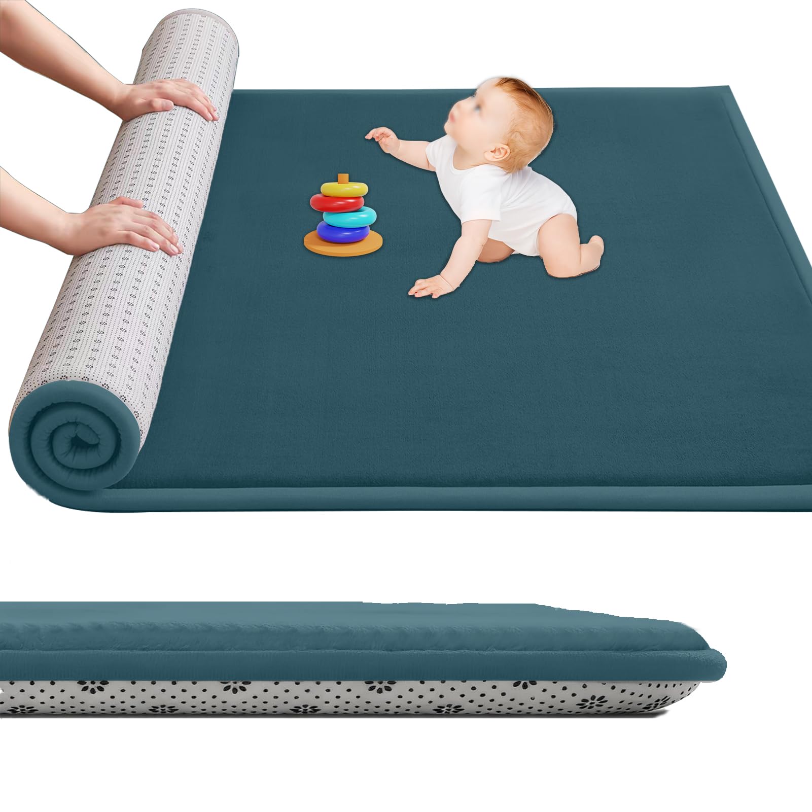 Large Nursery Carpets, Memory Foam Play Mat for Baby Non-Slip 3CM Thick 100 x 200 cm Children's Play Mat for Crawling Soft Play Tummy Time, Area Rug Playmat for Floor Living Room Tatami Green