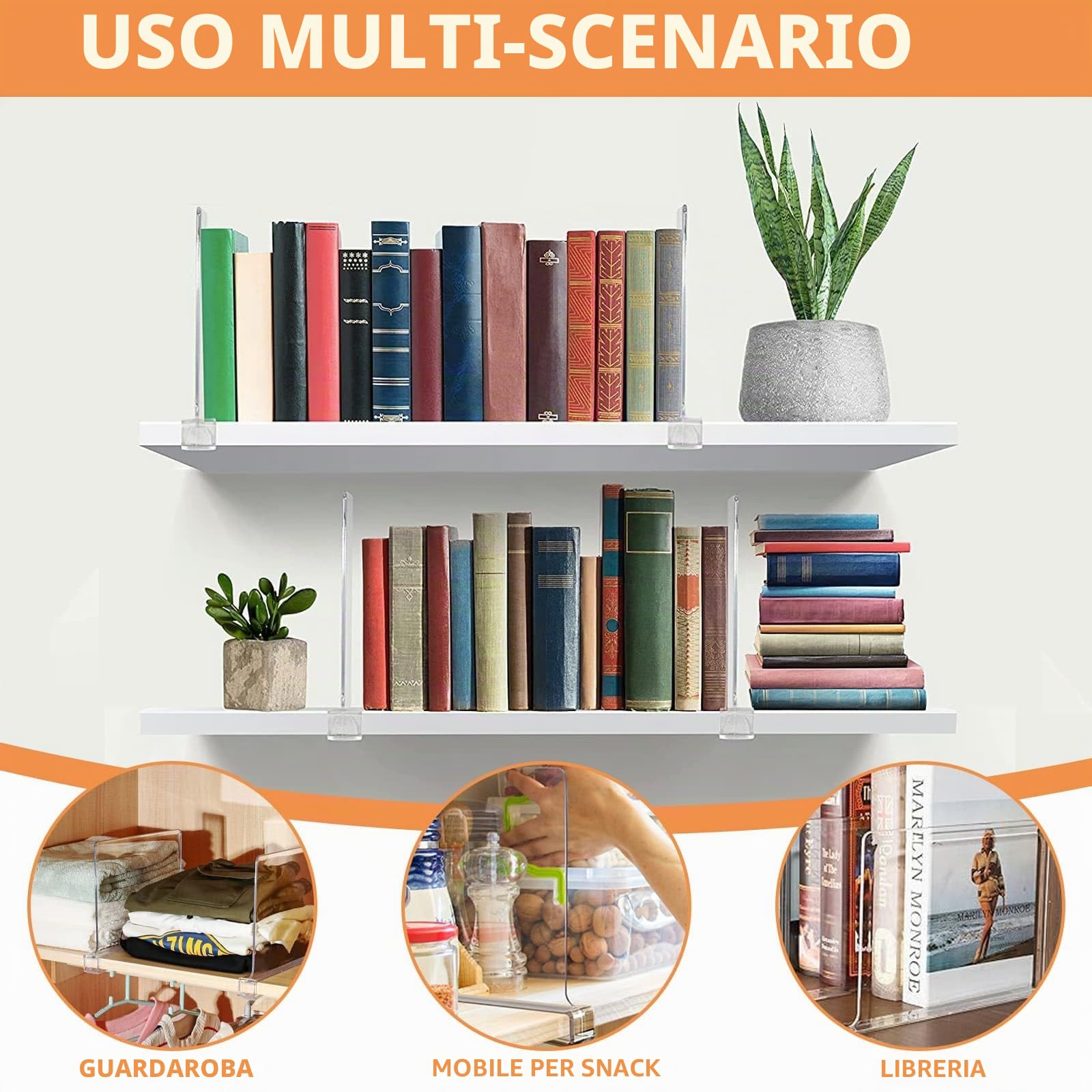 DYUEE Divisori in acrilico per armadi, confezione da 8 organizer trasparenti per armadio, organizer per borse e librerie, separatori per borse, vestiti, maglioni, asciugamani, uffici