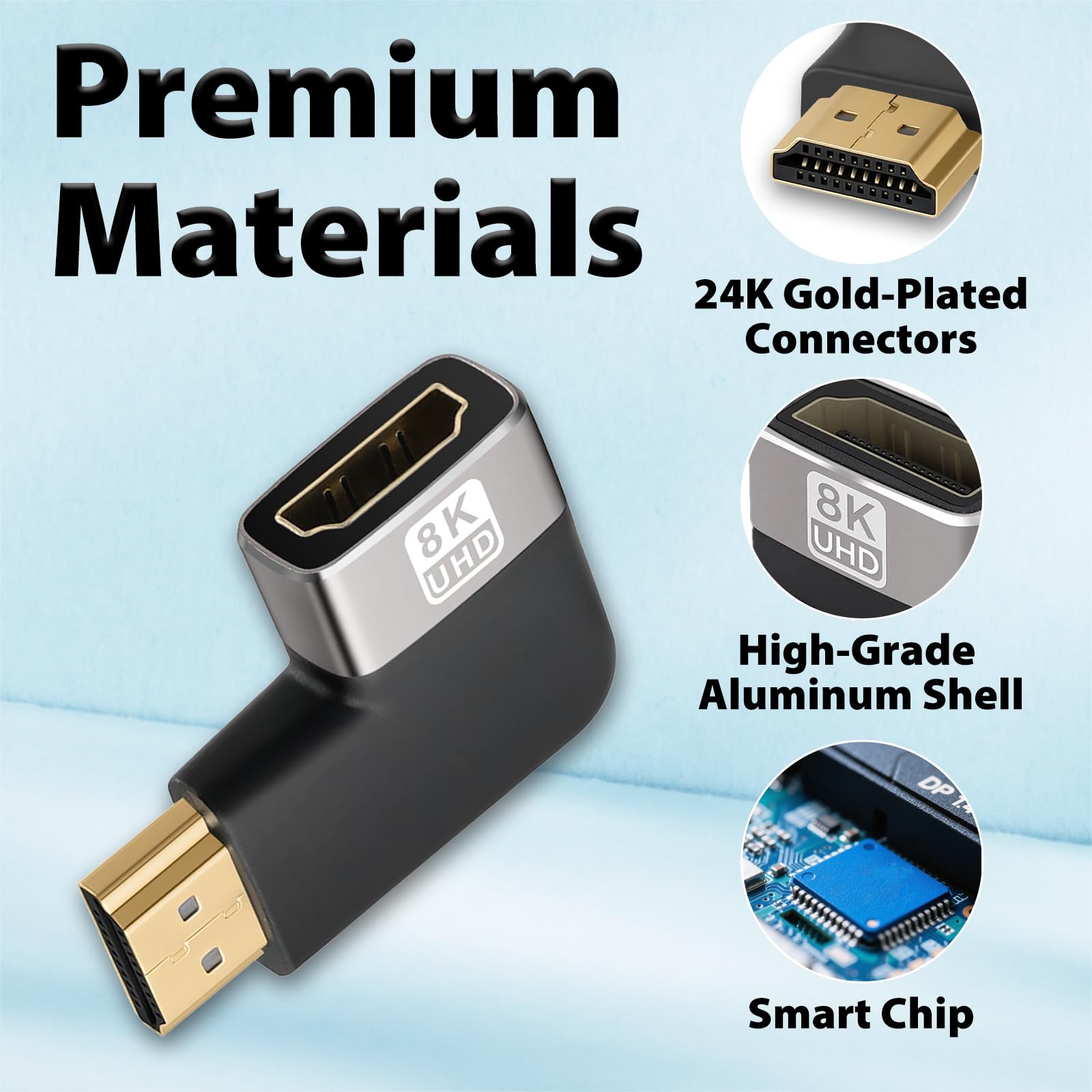 Cyberguys! Adattatore HDMI a 90 gradi, 2 pezzi, connettore accoppiatore HDMI ad angolo retto a 90° e 270°, per spazi ristretti, 8K a 60Hz, 4K a 120Hz, supporto 3D, compatibile con estensione 2.1