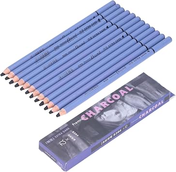 Zerodis 12 Pcs Charcoal Black Sketch, Extra Soft Charcoal Pencils Traditional Drawing Art Set for Professional Artists Art Students Drawing Hobbyists