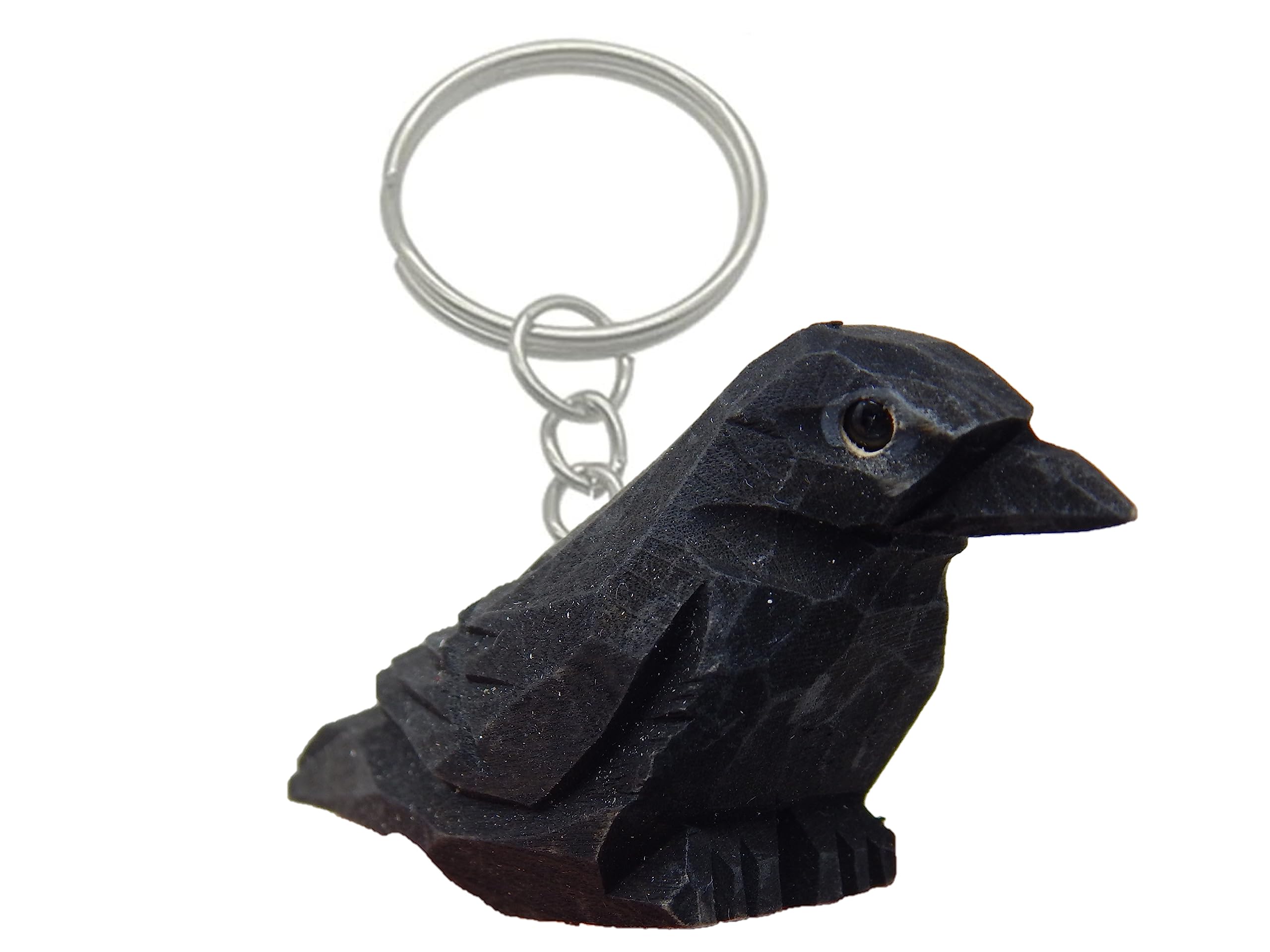 Selsela Hand-Carved Raven Keychain - Miniature Wooden Black Crow