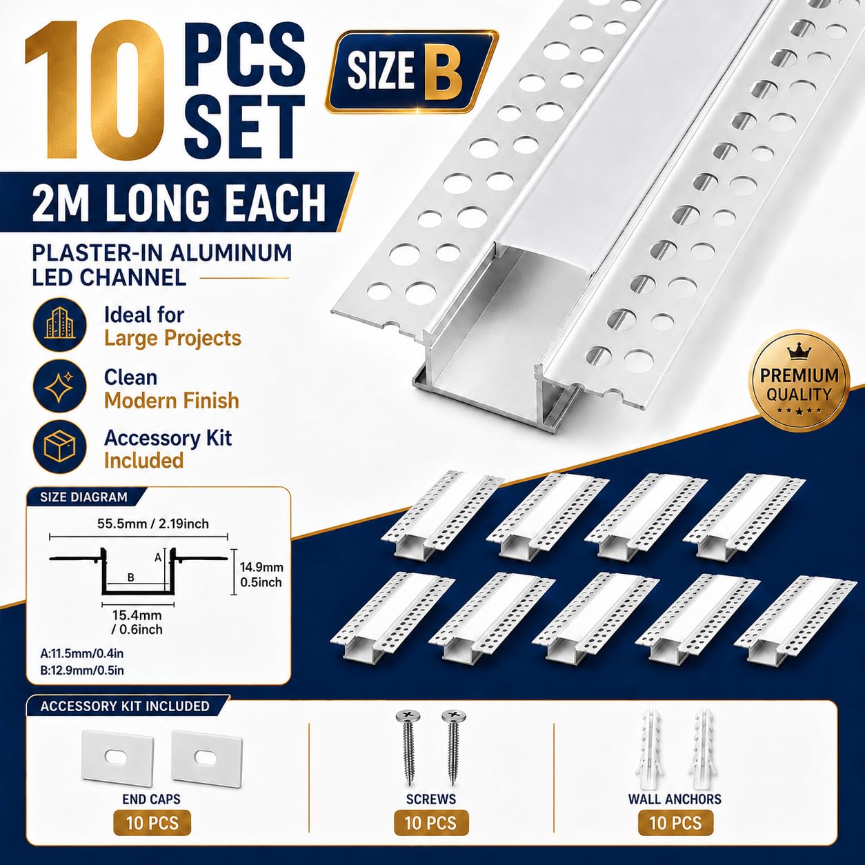10 x LED Drywall Profile 2 m Aluminium Profile for Strip Rail Flush-Mounted Channel and Diffuser Surface-Mounted for Indirect Lighting Decker [Energy Class A+++]