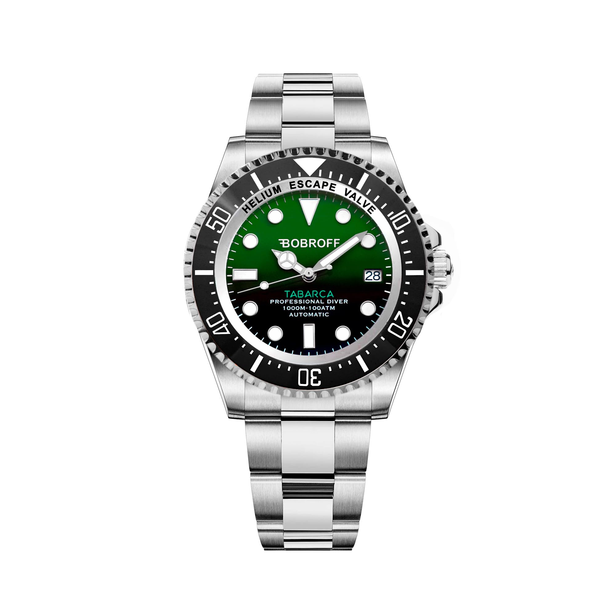 Bobroff Tabarca - Reloj de Hombre automático Diver Profesional de Buceo, 1000 m, Verde, 44MM, válvula de Helio BF002