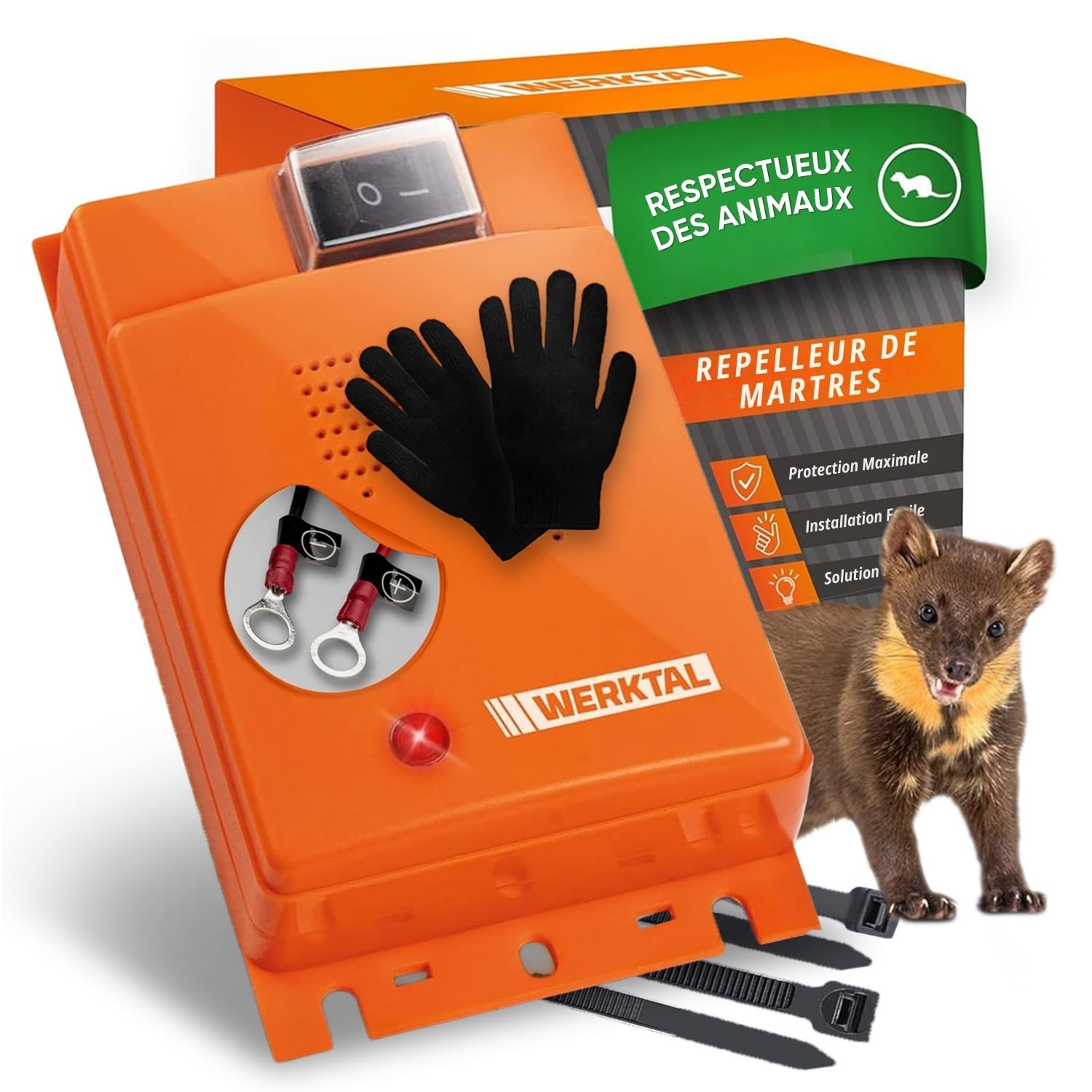 WERKTAL Anti-Martre Voiture – Répulsif Ultrasons & Lumière Flash [Alimentation Batterie Auto] – Marderabwehr Automatique – Protection Moteur Durable – Dispositif Anti Martre Efficace