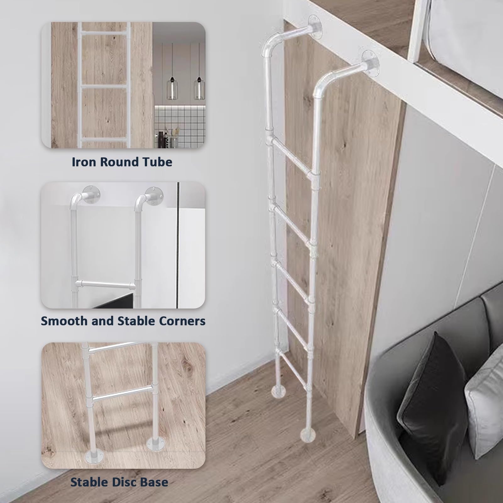 Escalera de Metal para literas de tamaño Doble sobre tamaño Completo, Escalera Tipo Loft para ático montada en la Pared, para ático, Dormitorio, Biblioteca, litera, terraza, RV(150cm/59in)