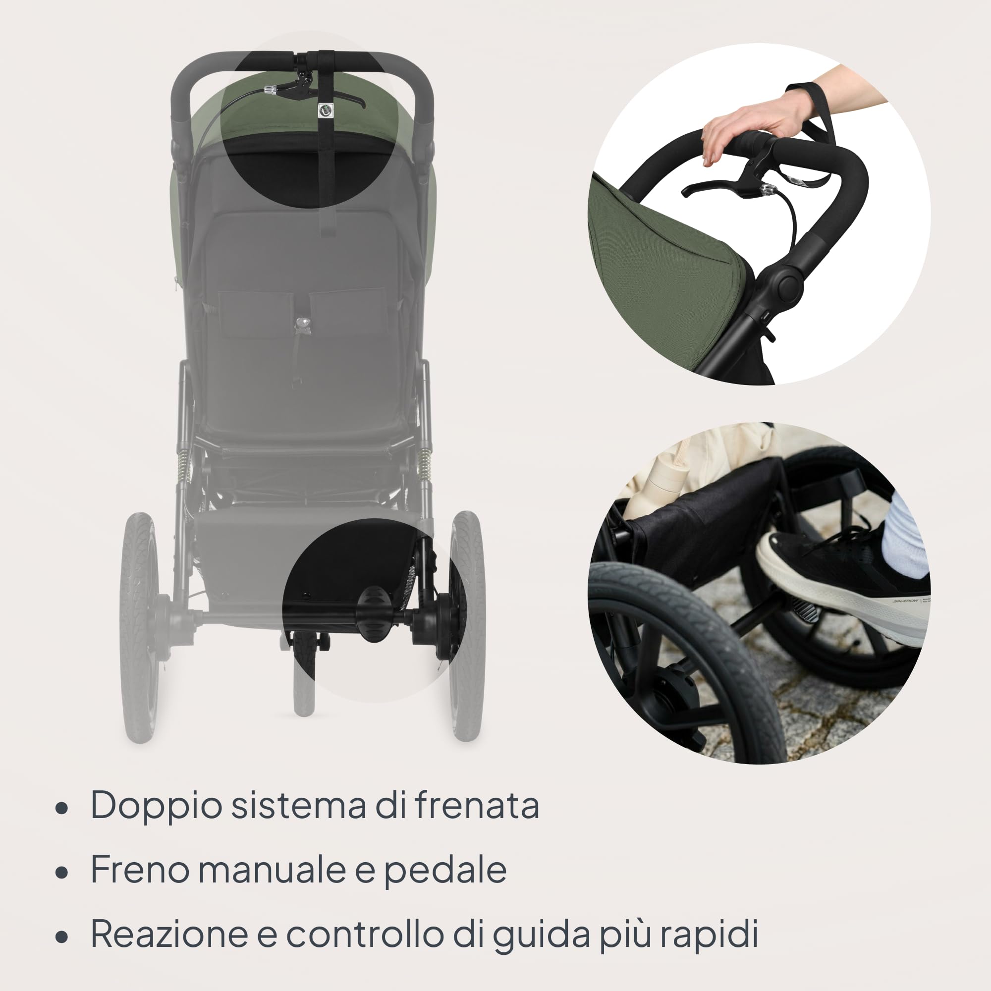 LIONELO AZURA Passeggino compatto da 6 mesi a 22 kg Passeggino a Tre Ruote, Schienale Regolabile Completamente Reclinabile Grandi Ruote Gonfiabili Sospensione Completa Cappottina XXL