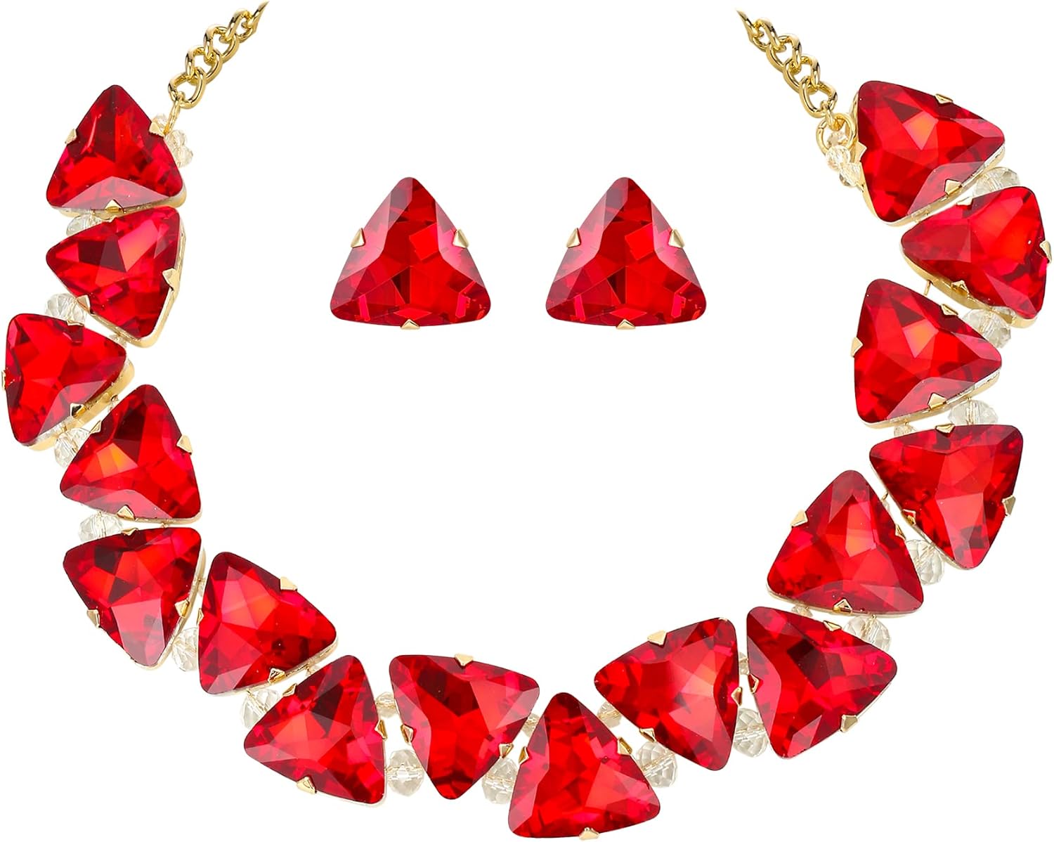 BriLove Art Deco Sparkly Triangle Statement Necklace Earrings Set for Women