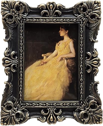 Miniatura 15 de CISOO Marco de fotos vintage de 4 x 6 pulgadas, marco de fotos antiguo y ornamentado en verde y dorado, para exhibición en mesa y pared, diseño