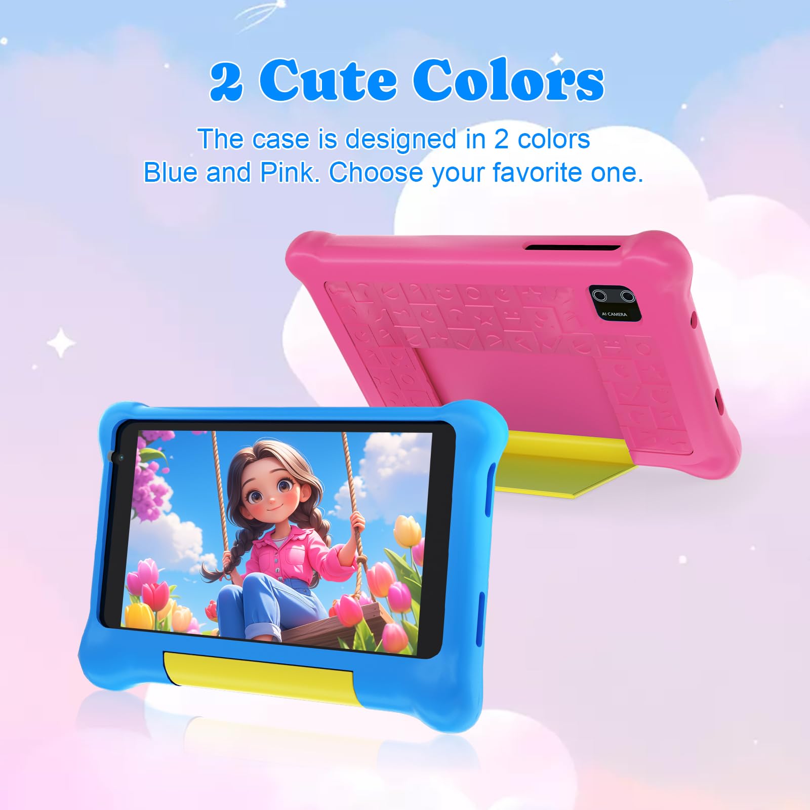 Tablette Enfants 7 Pouces Android 13 5GB RAM 32GB ROM TF 128GB Contrôle Parental WiFi Bluetooth Kid-Proof Étui Bleu