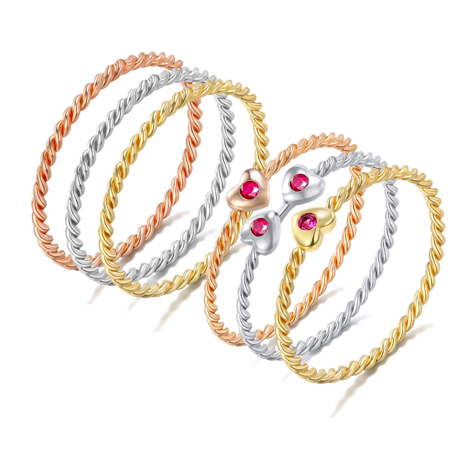 EGOO&YAMEE 3-5pcs Stacking Ring with Copper White Gold Plated 1mm Opal Band Star and Moon Knuckle Midi Band Rings