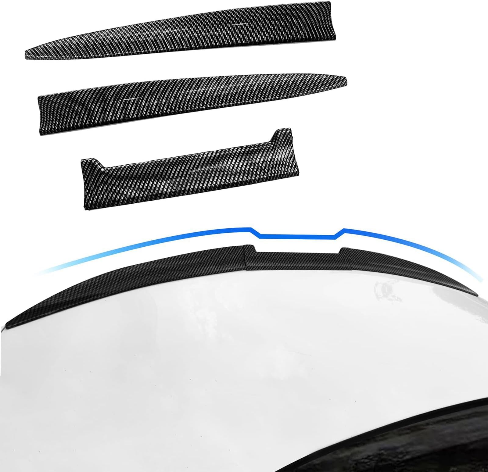 Car Trunk Spoiler Roof Kit, Compatible with Chevrolet Sail CS3 2010-2014, 3-Section Car Rear Spoiler Sedan Trim Strip Rear Window Top Roof Wing, B Carbon Fiber Pattern