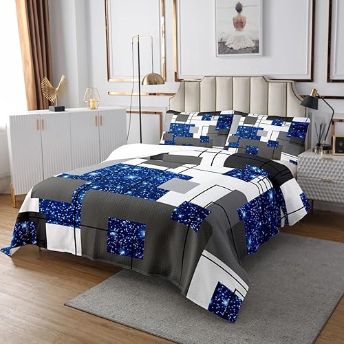 Miniatura 9 de Juego de edredón geométrico verde lima, gris, tamaño Queen, negro, gris, blanco, geométrico, cuadrado, para niños y niñas, juego de colcha abstracta