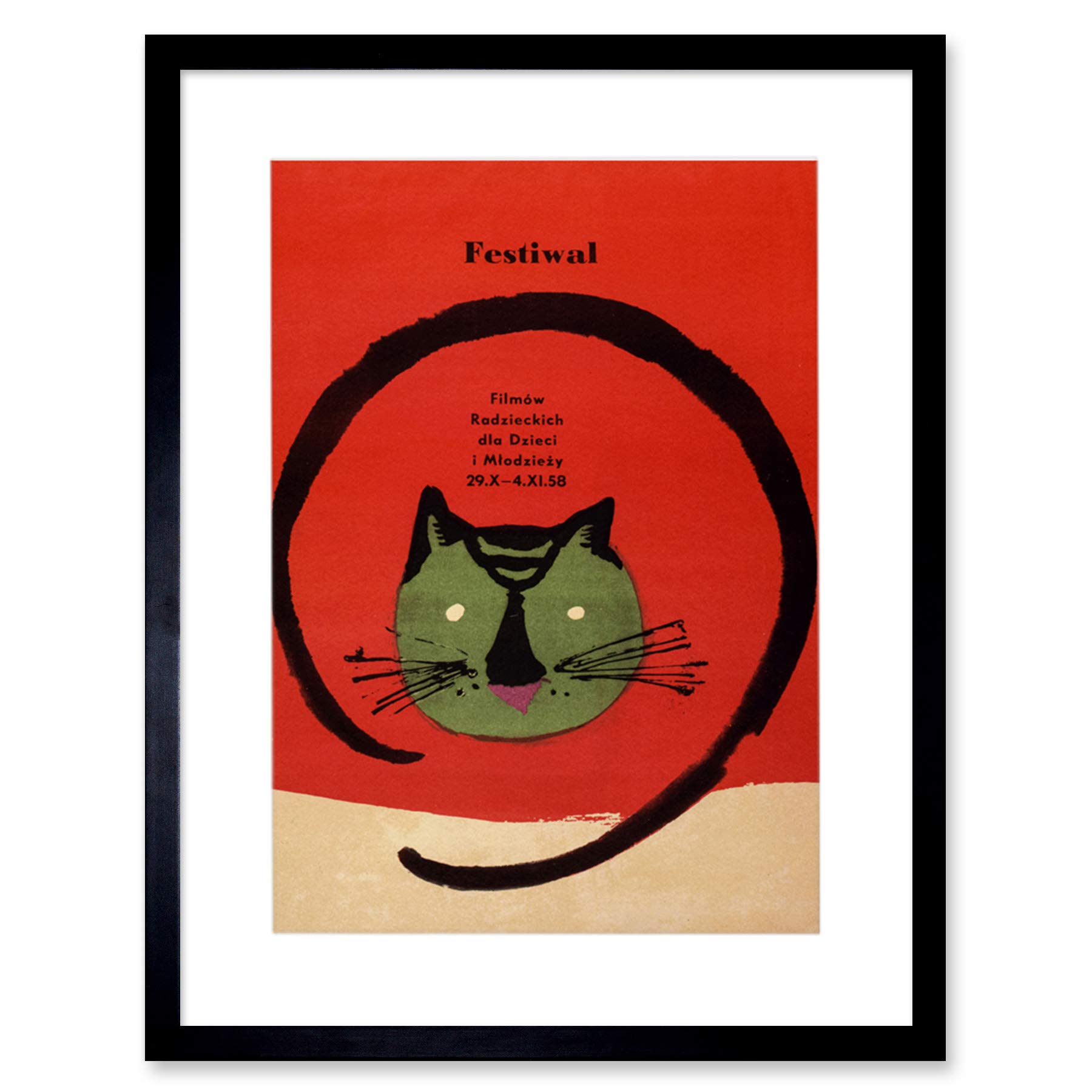Wee Blue Coo Festival Film Movie Cat Poland Warsaw Artwork Framed Wall Art Print 12X16 Inch