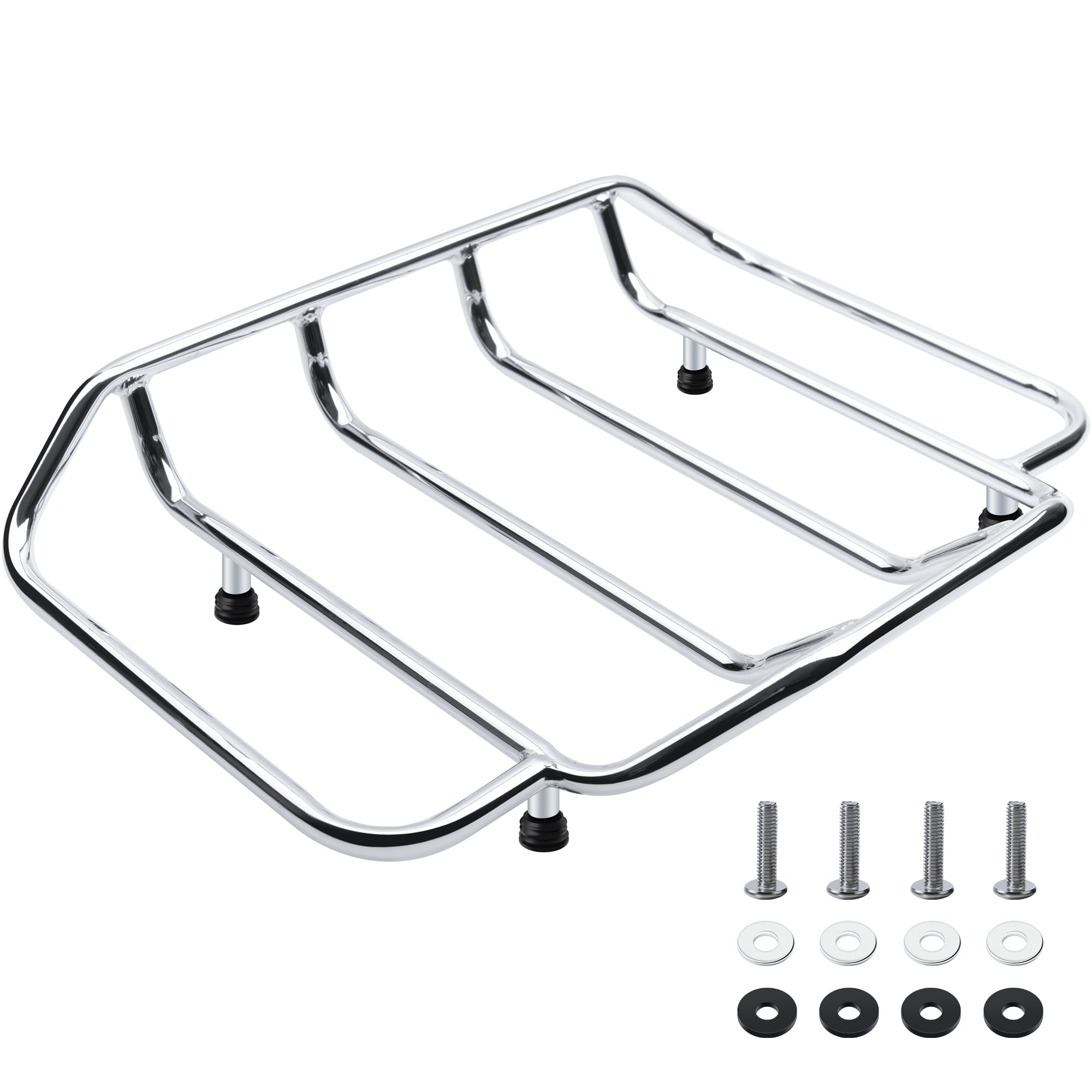 MoKitDora Tour-Pak Luggage Rack Trunk Top Luggage Rack Motorcycle Trunk Rail Rack Compatible for Harley Touring Street Glide Electra Glide Road Glide Road King Ultra Limited 1984-2021, Chrome