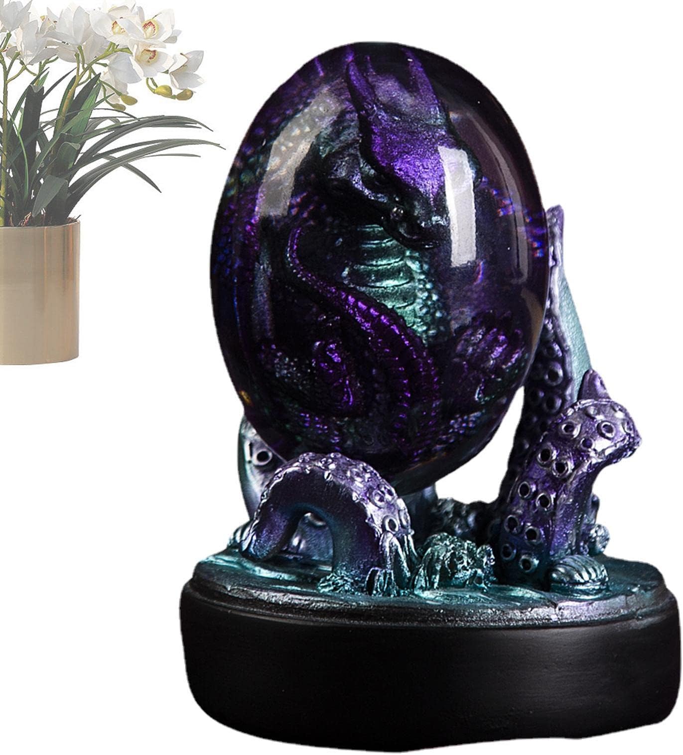 Luminous Lava Dragon Egg | Transparent Resin Purple Lava Dragon Egg - Hand-Sculpted Ornaments Souvenir Statue Decor with Base for Kids